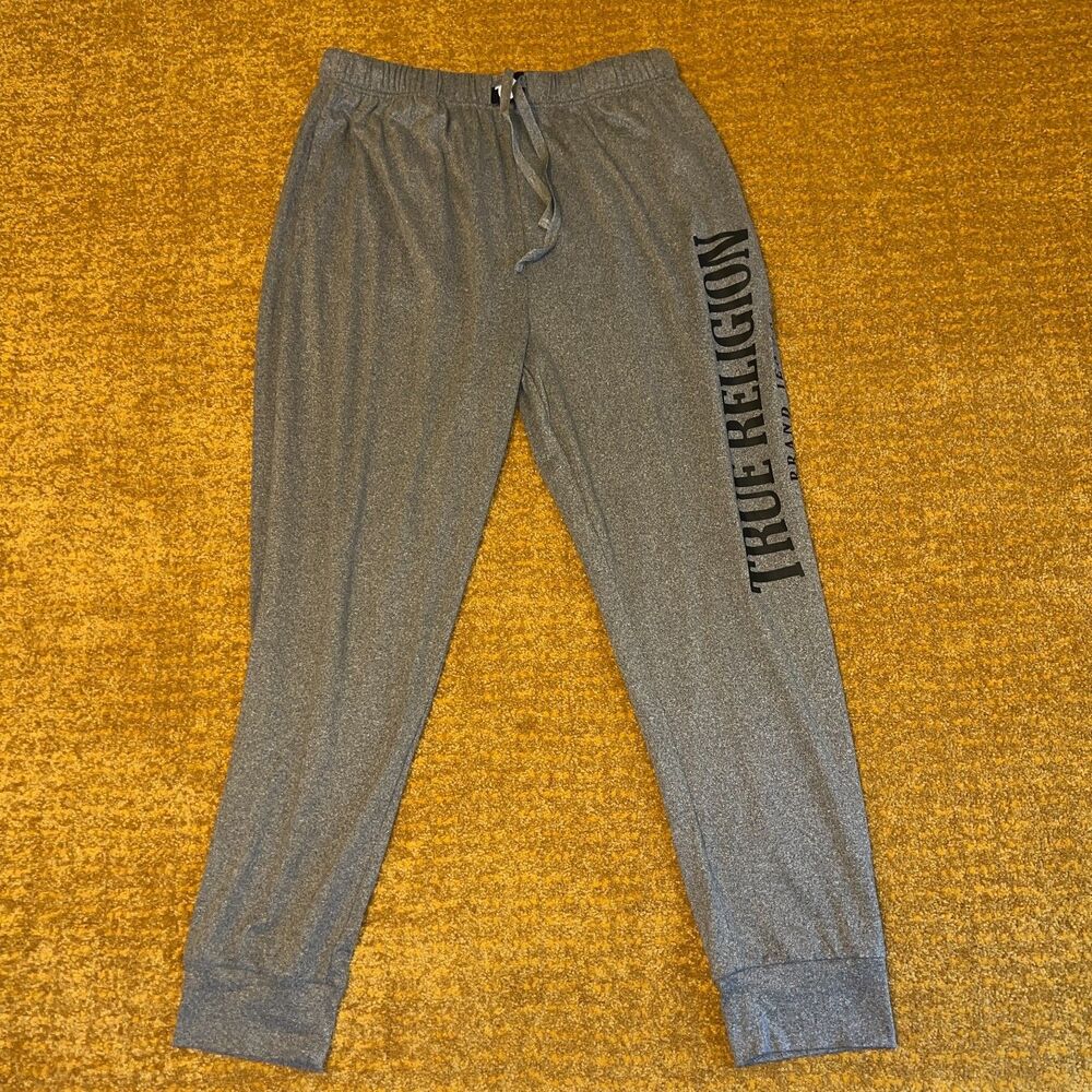 True Religion Men’s Loungewear Jogger Pants Size M 32-34 Gray Soft Comfy Logo